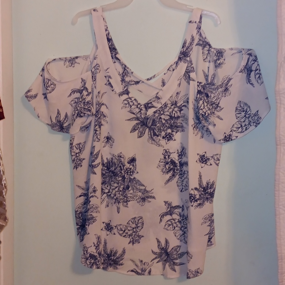 Off white with blue floral pattern blouse